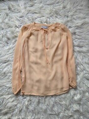 Grana Light Peach Tie-Front Peasant Blouse
